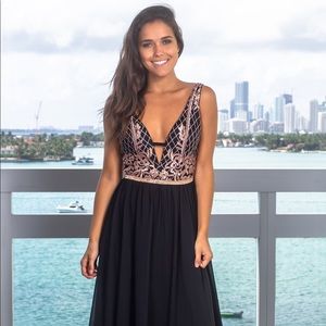 Black and Mauve V- Neck Dress Gown